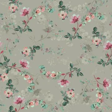 Seamless pattern of realistic rose flowers with tropical leaves. watercolor.. Stock Illustration