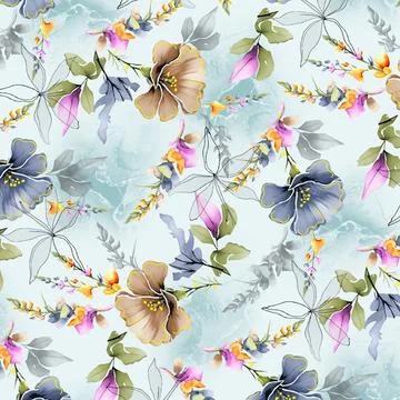 Seamless pattern of realistic rose flowers with tropical leaves. watercolor.. Stock Illustration