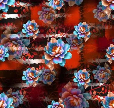 Seamless pattern of realistic rose flowers with tropical leaves. watercolor.. Stock Illustration