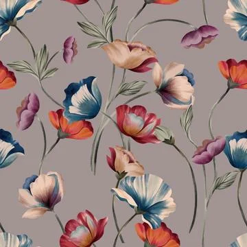 Seamless pattern of realistic rose flowers with tropical leaves. watercolor.. 스톡 일러스트