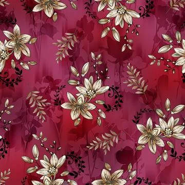 Seamless pattern of realistic rose flowers with tropical leaves. watercolor.. Stock Illustration