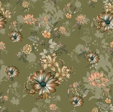 Seamless pattern of realistic rose flowers with tropical leaves. watercolor.. Stock Illustration