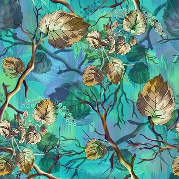 Seamless pattern of realistic rose flowers with tropical leaves. watercolor.. Stock Illustration