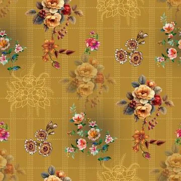 Seamless pattern of realistic rose flowers with tropical leaves. watercolor.. Stock Illustration