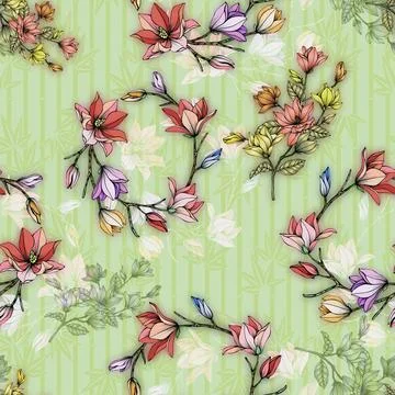 Seamless pattern of realistic rose flowers with tropical leaves. watercolor.. Stock Illustration