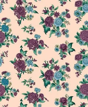 Seamless pattern of realistic rose flowers with tropical leaves. watercolor.. Stock Illustration