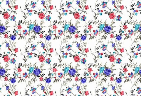 Seamless pattern of realistic rose flowers with tropical leaves. watercolor.. 스톡 일러스트