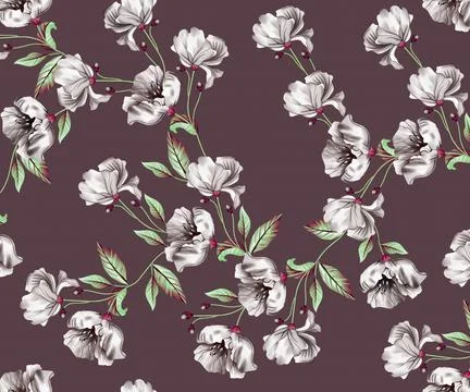 Seamless pattern of realistic rose flowers with tropical leaves. watercolor.. Stock-Illustration