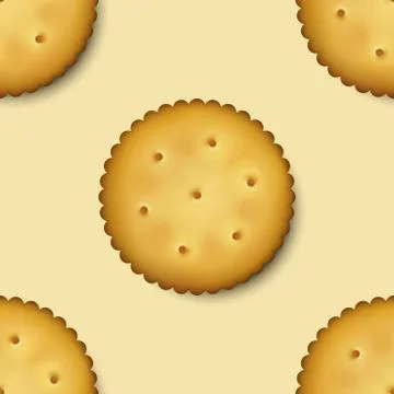 Seamless Pattern with Realistic Vector 3d Round Delicious Cookies Rustic Stock Illustration