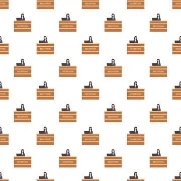 Seamless pattern reception desk with working receptionist Stock Illustration