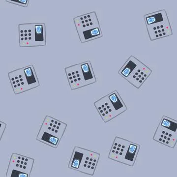 Seamless pattern recognition biometric security device cartoon vector Stock Illustration