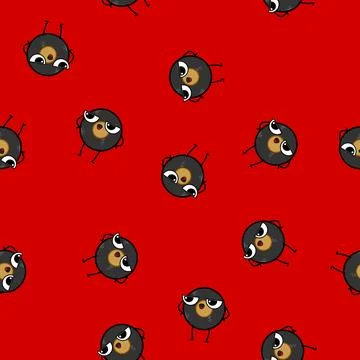 Seamless pattern record retro music character cartoon vector Stock Illustration