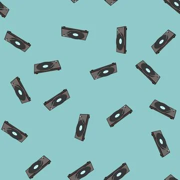 Seamless pattern record vinyl player cartoon vector Stock Illustration