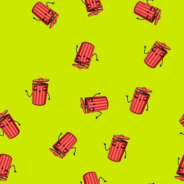 Seamless pattern recycle trash bin character cartoon vector Illustrazione stock