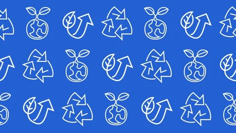 Seamless pattern with recycling and environmental sustainability line art icons Stock Footage 334679090
