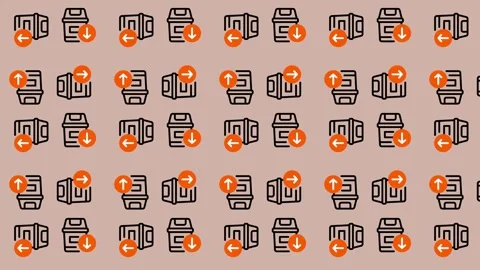 Seamless Pattern of Recycling Bins with Orange Arrows. Stock Footage 325386857