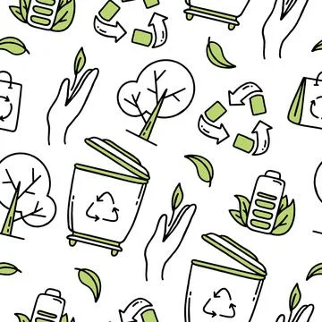 Seamless pattern. Recycling. Separation of garbage. Co2 concept of climate ch Stock Illustration