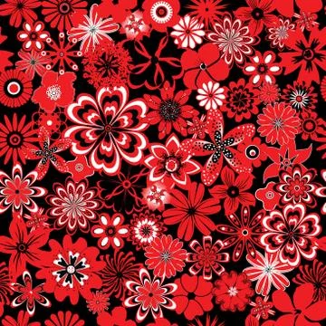 Seamless pattern with red and black flowers Stock Illustration