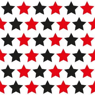 Seamless pattern with red and black stars on white background Stock Illustration