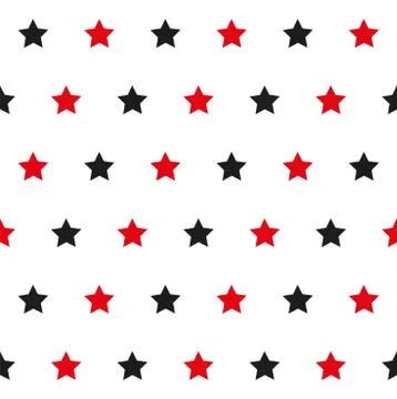 Seamless pattern with red and black stars on white background Stock Illustration