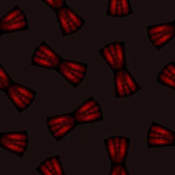 Seamless Pattern with Red and Black Bow on Dark Brown Background. Stock Illustration