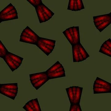 Seamless Pattern with Red and Black Bow on Dark Green Background. Stock Illustration