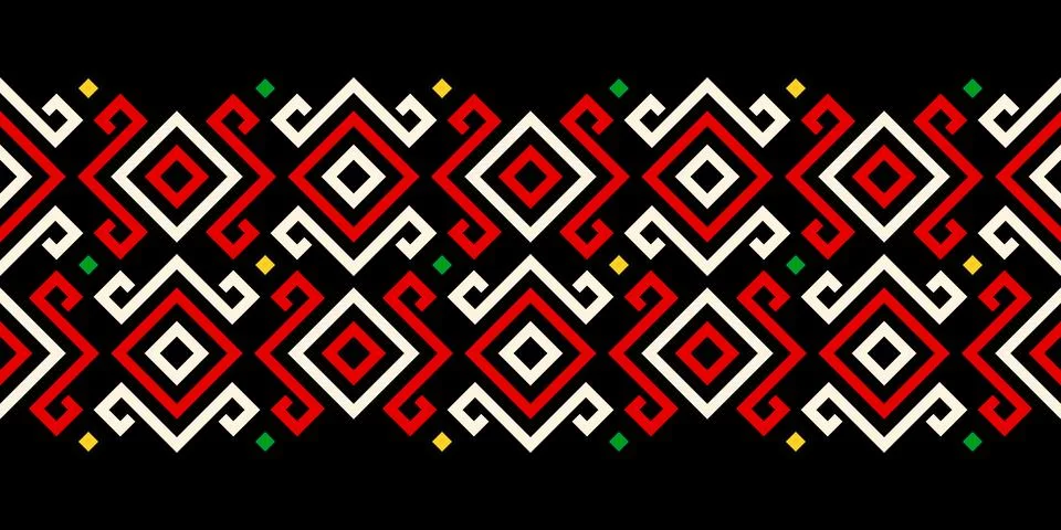 Seamless pattern with red and black Greek key, inspired in the style of eth.. Ilustración de archivo