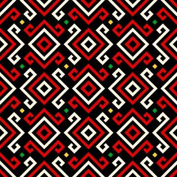 Seamless pattern with red and black Greek key, inspired in the style of eth.. Stockillustratie