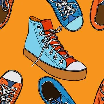 Seamless pattern with red and blue shoes. Illustrazione stock