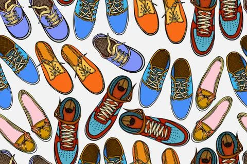 Seamless pattern with red and blue shoes. Stock Illustration