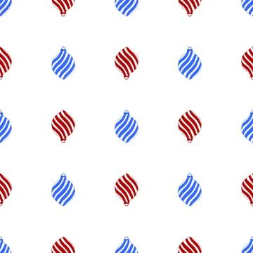 Seamless pattern with red and blue christmas spiral toys on white background. Stock Illustration
