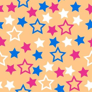Seamless pattern with red and blue stars on peach background Stock Illustration
