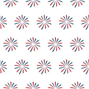 Seamless pattern of red and blue fireworks. Bursts illustration on a white Stock Illustration