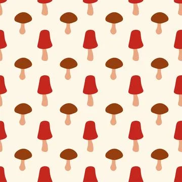 Seamless pattern with red and brown mushrooms. Vector flat background. Stock Illustration