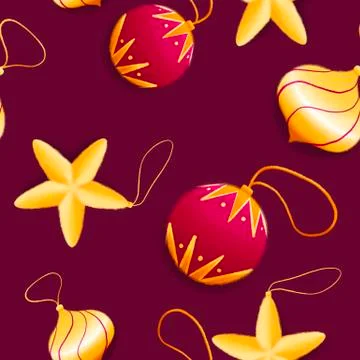 Seamless pattern with red and gold christmas bolls Stock Illustration