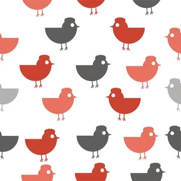 Seamless Pattern with Red and Gray Bird Silhouettes Stock Illustration