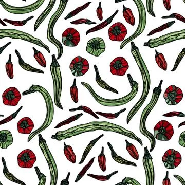 Seamless pattern with red and green pepper. Stock Illustration