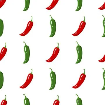 Seamless pattern with red and green chilli pepper. Fresh vegetables. Vector. Illustrazione stock
