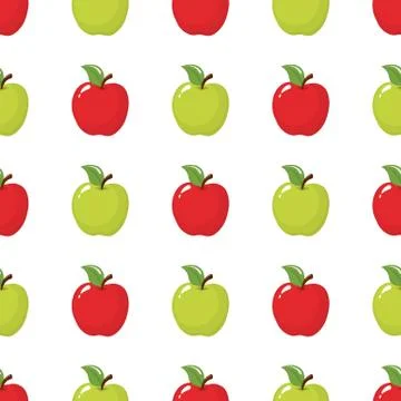 Seamless pattern with red and green apples on white background. Vector. Illustrazione stock