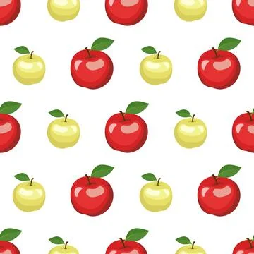Seamless pattern with red and green apples and leaves Stock Illustration