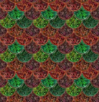 Seamless pattern. Red and green ceramic tiles. Picturesque texture. Stock Illustration