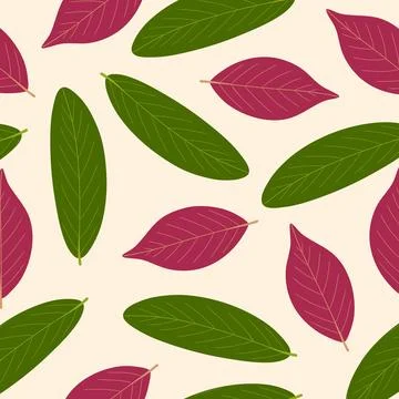 Seamless Pattern of Red and Green Leaves on Cream Background Stock Illustration