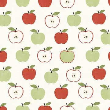 Seamless Pattern of Red and Green Apples with Hand-Drawn Texture Stock Illustration