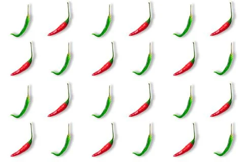 Seamless pattern of red and green hot chili peppers isolated on white background Stock Photos