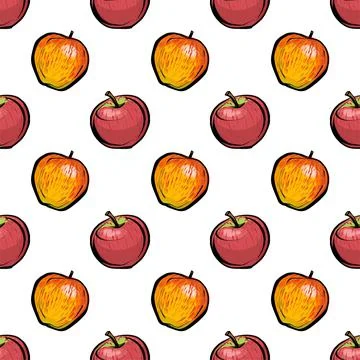 Seamless pattern. Red and orange apples on a white background. A rare polka dot Stock Illustration
