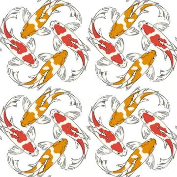 Seamless pattern with red and orange koi fish carps. Stock Illustration