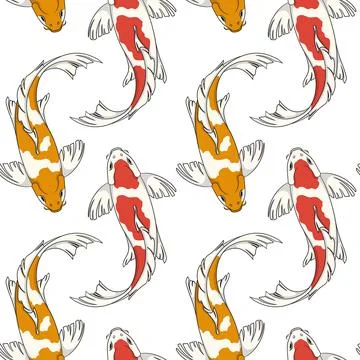 Seamless pattern with red and orange koi fish carps. Stock Illustration