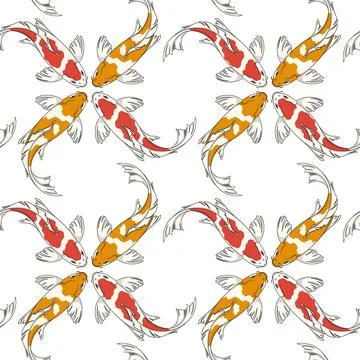 Seamless pattern with red and orange koi fish carps. Stock Illustration