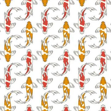 Seamless pattern with red and orange koi fish carps. Stock Illustration