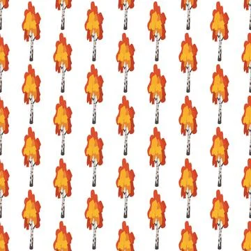 Seamless pattern with red and orange birch trees Stock Illustration